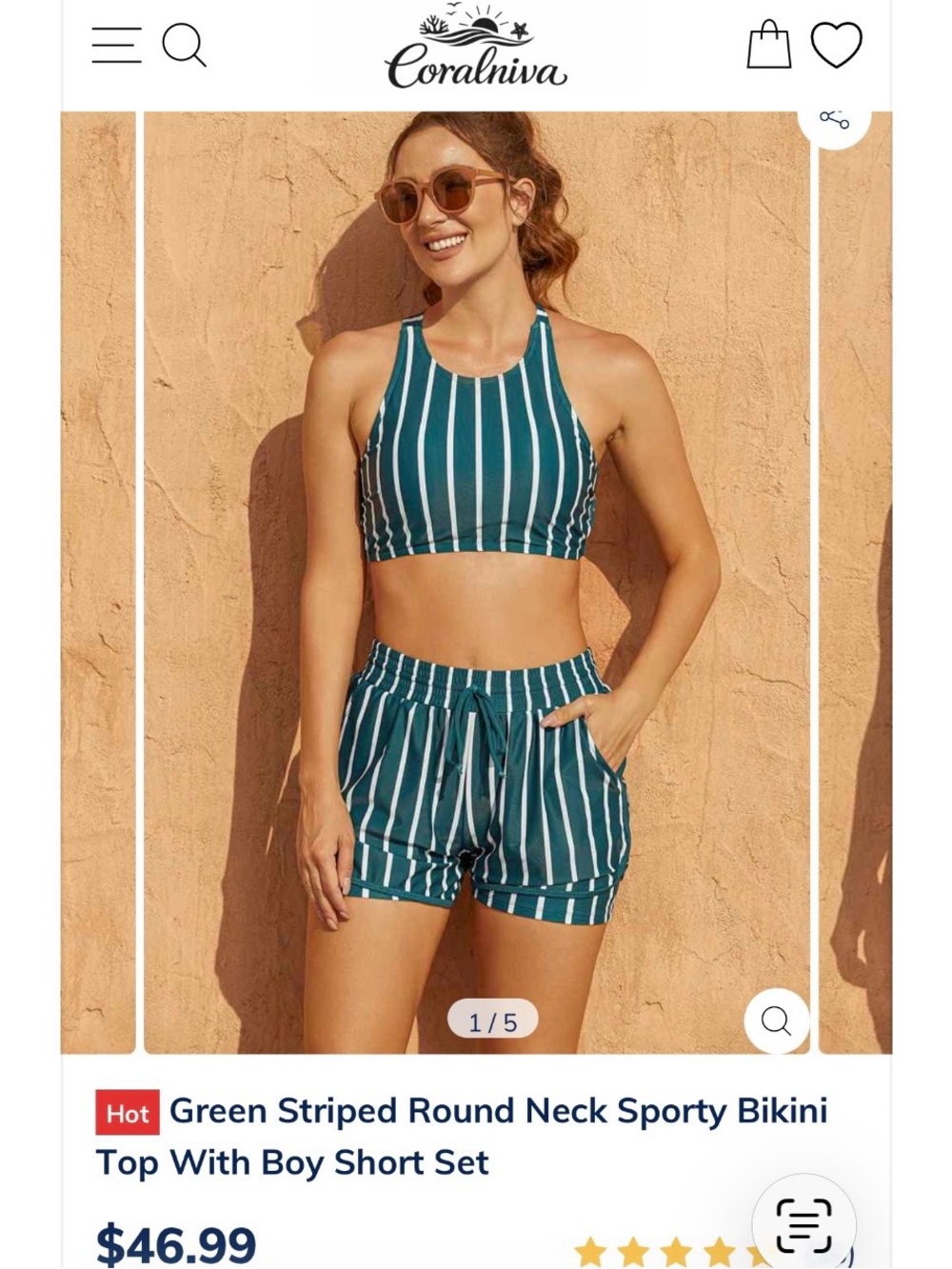 Green striped bikini & shorts (XXL)